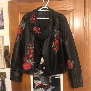 Torrid Embroidered Floral Faux Leather Jacket